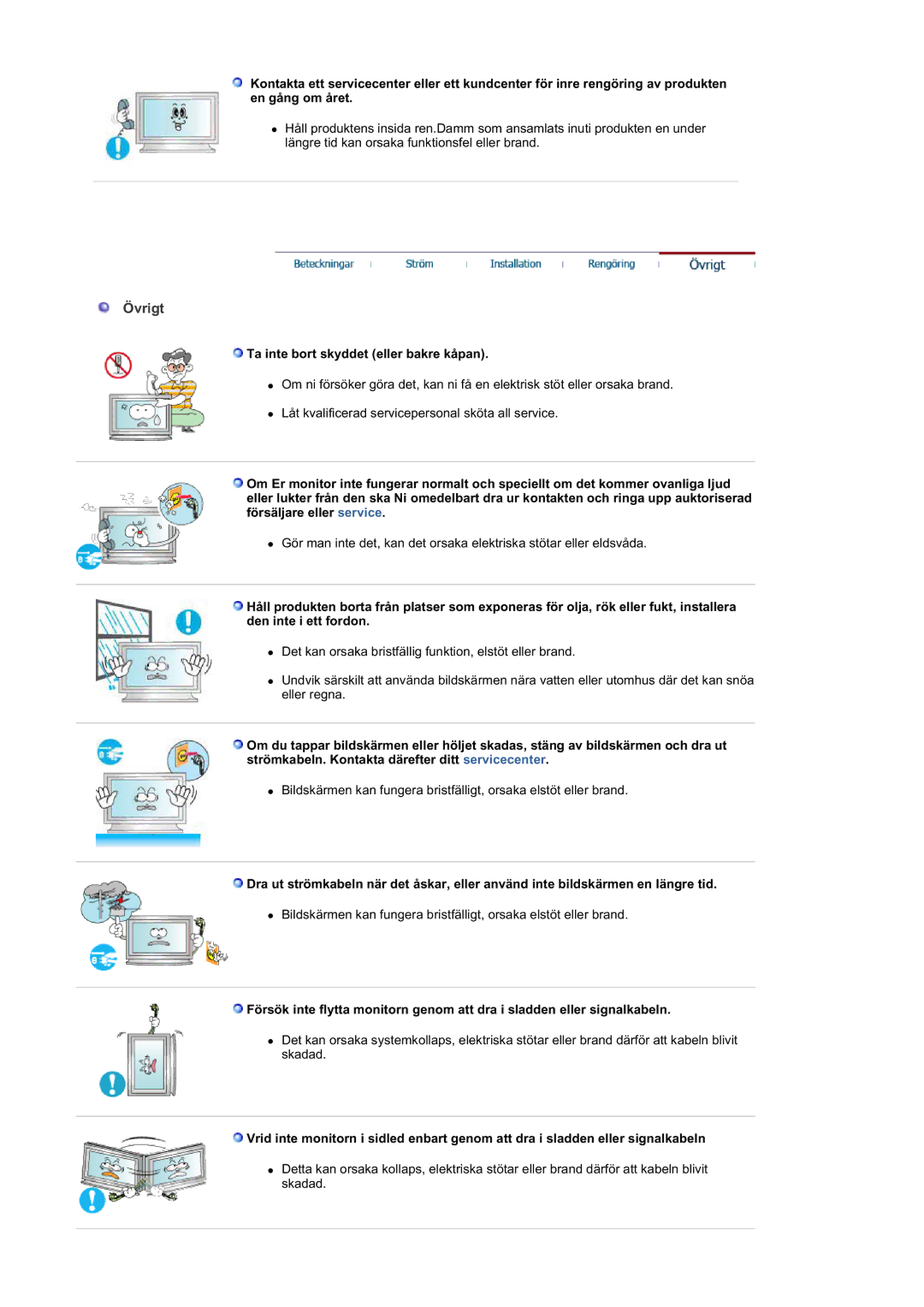 Samsung BE40PSNS/EDC, BE40TSNS/EDC, LS40BEPNSF/EDC manual Övrigt, Ta inte bort skyddet eller bakre kåpan 