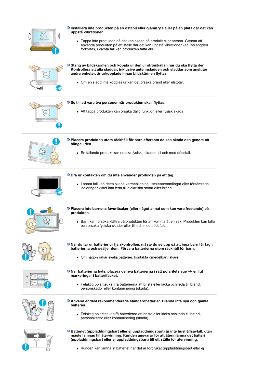 Samsung LS40BEPNSF/EDC, BE40PSNS/EDC, BE40TSNS/EDC manual Se till att vara två personer när produkten skall flyttas 