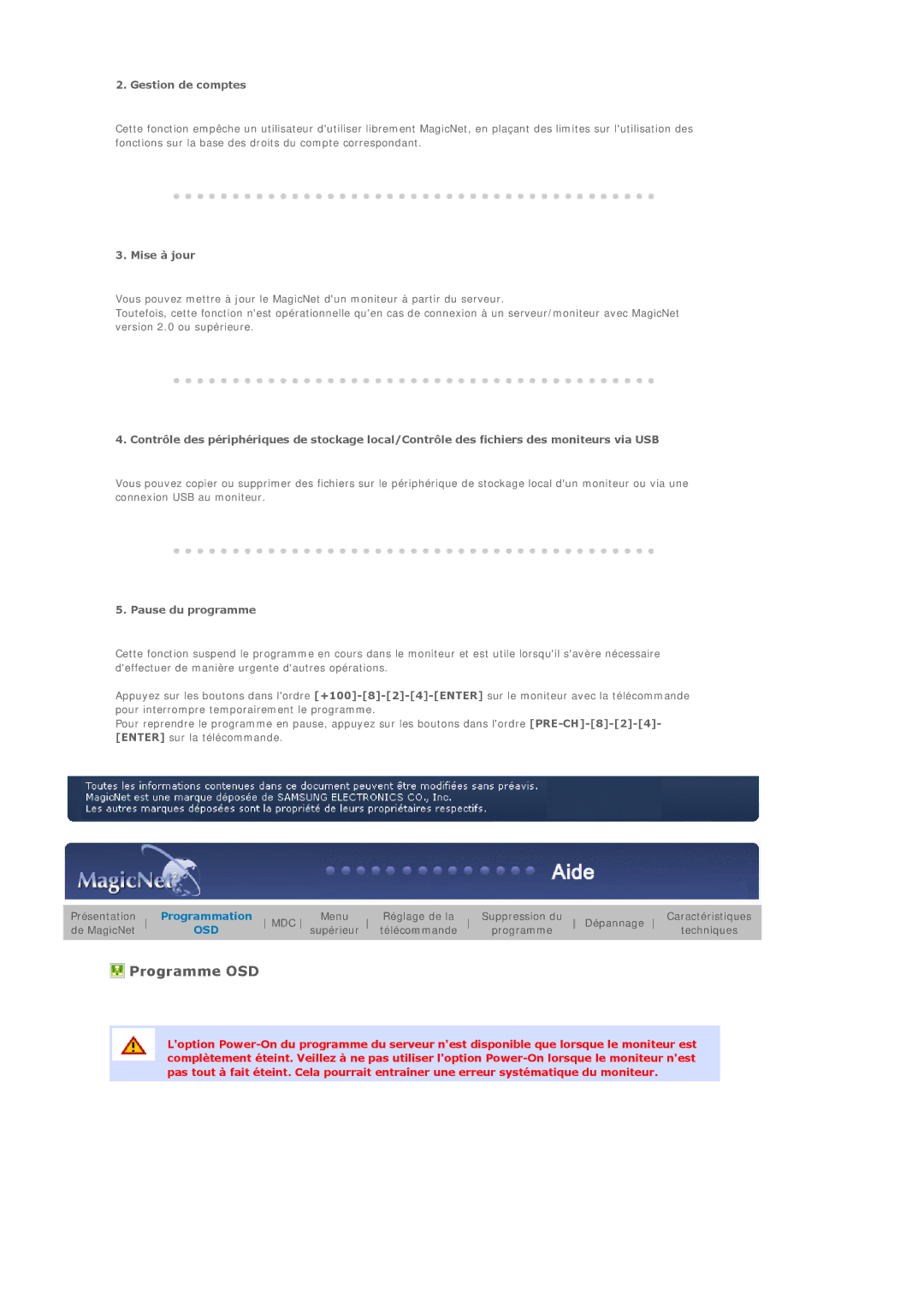 Samsung BE40PSNS/EDC, BE40TSNS/EDC manual Gestion de comptes, Mise à jour, Pause du programme 