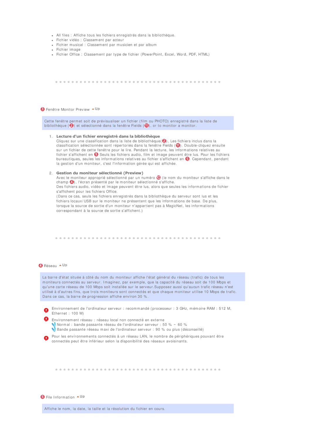 Samsung BE40PSNS/EDC manual Lecture dun fichier enregistré dans la bibliothèque, Gestion du moniteur sélectionné Preview 