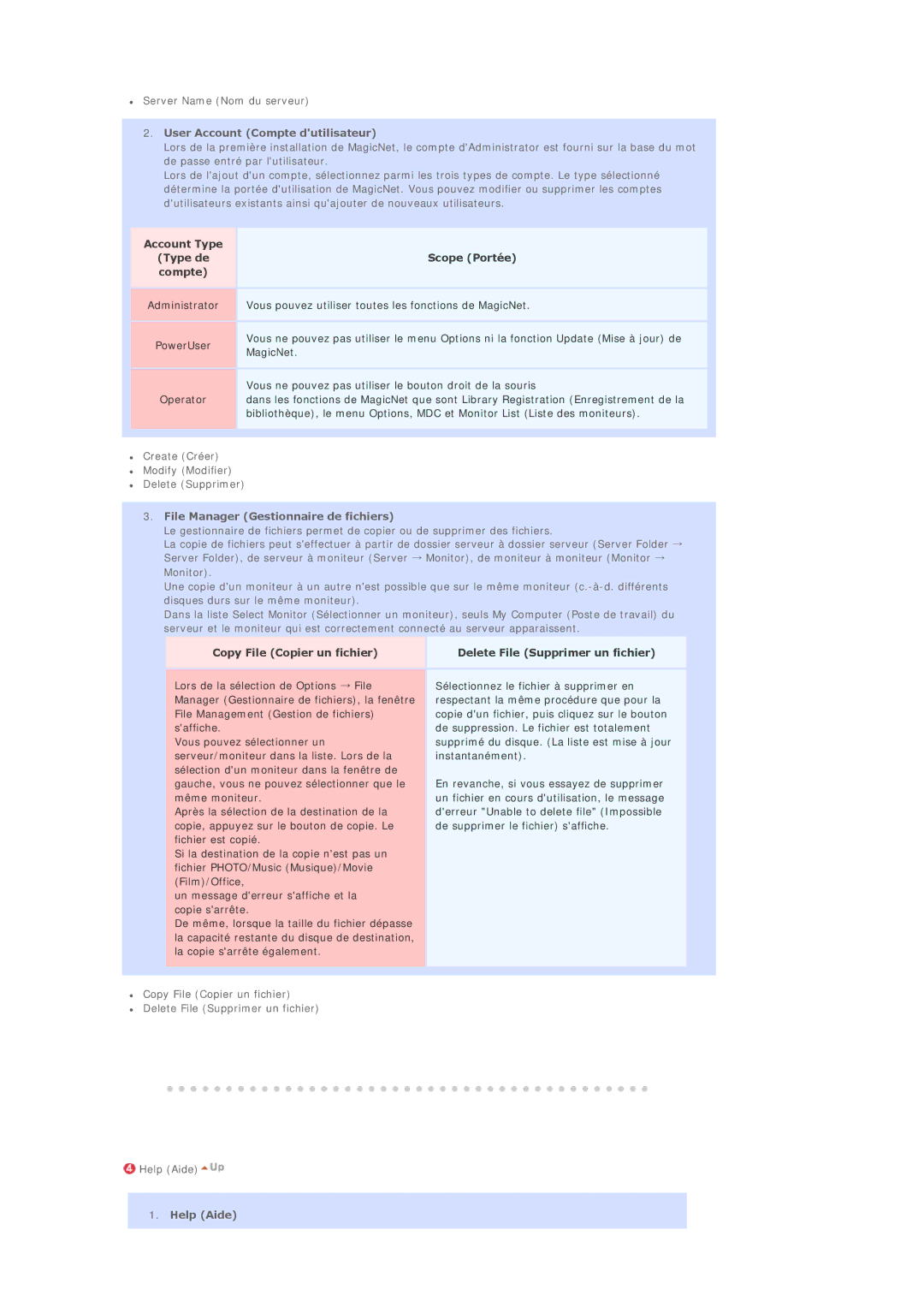 Samsung BE40PSNS/EDC, BE40TSNS/EDC manual User Account Compte dutilisateur, File Manager Gestionnaire de fichiers, Help Aide 