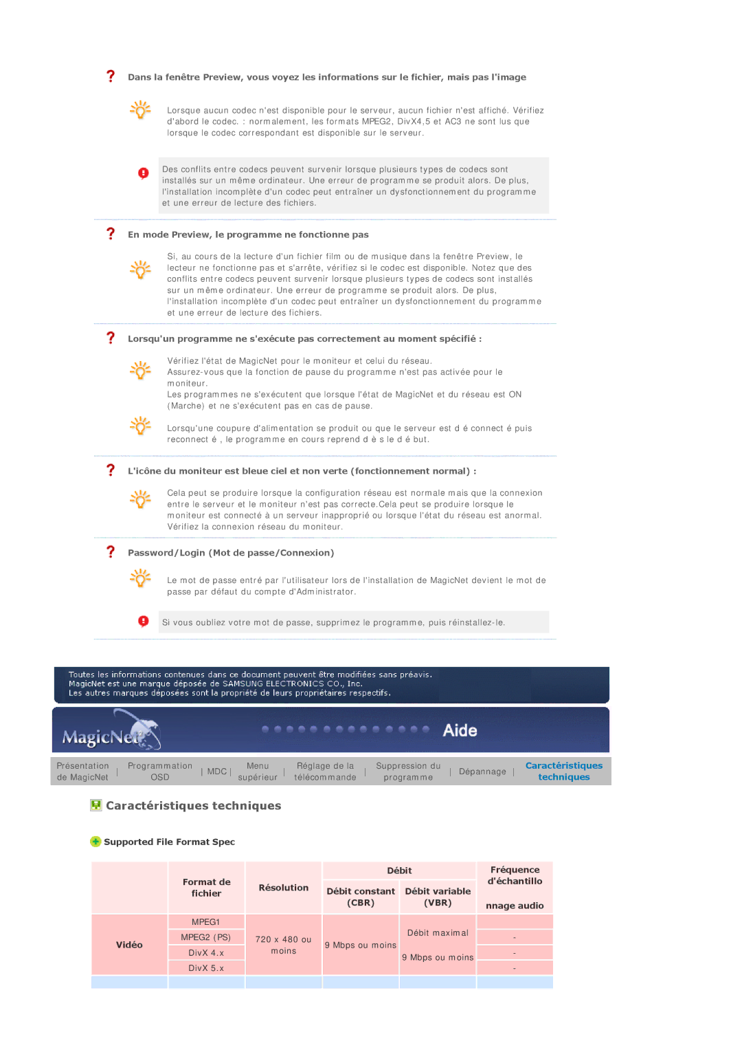 Samsung BE40PSNS/EDC, BE40TSNS/EDC En mode Preview, le programme ne fonctionne pas, Password/Login Mot de passe/Connexion 