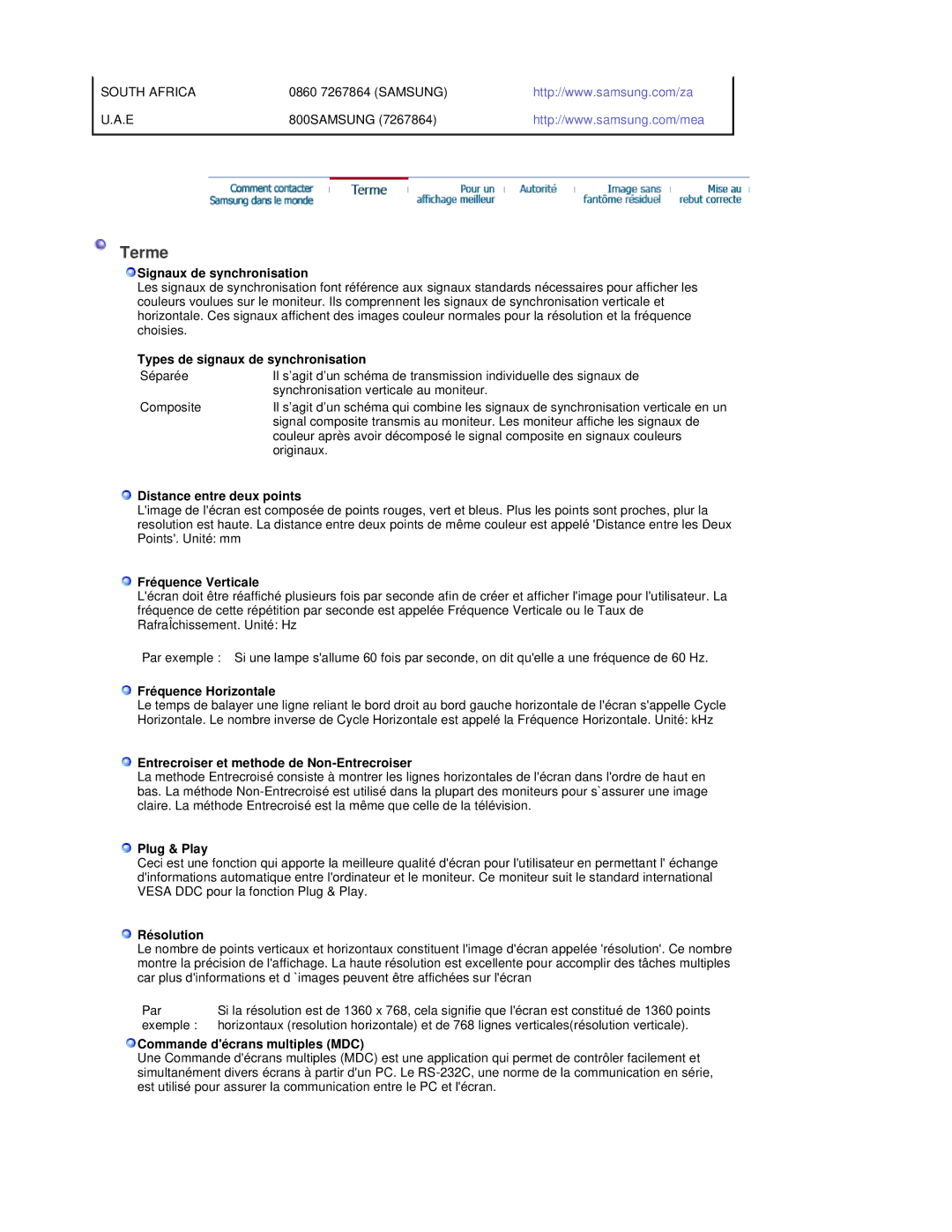 Samsung BE40TSNS/EDC manual Signaux de synchronisation, Types de signaux de synchronisation, Distance entre deux points 