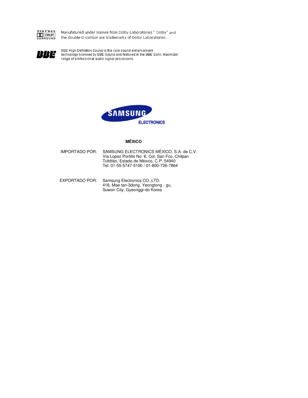 Samsung BE40TSNS/EDC, BE40PSNS/EDC manual México 