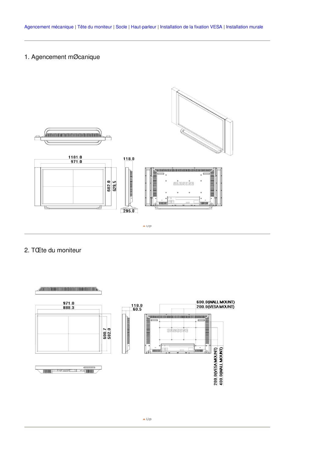 Samsung BE40TSNS/EDC, BE40PSNS/EDC manual Agencement mécanique Tête du moniteur 