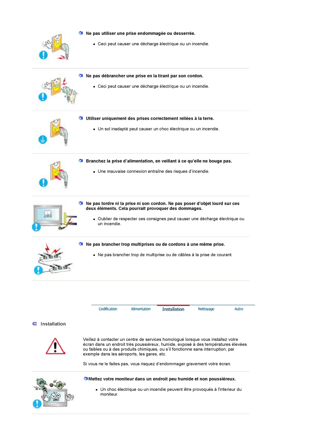 Samsung BE40TSNS/EDC, BE40PSNS/EDC manual Ne pas utiliser une prise endommagée ou desserrée 