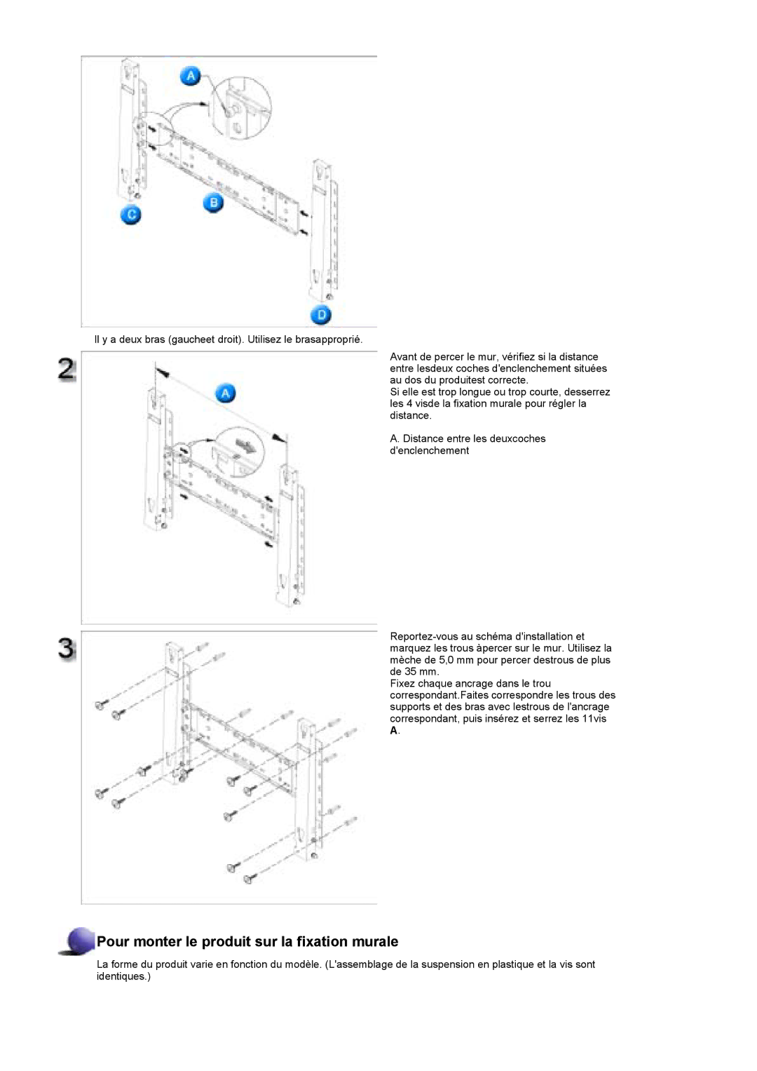 Samsung BE40PSNS/EDC, BE40TSNS/EDC manual Pour monter le produit sur la fixation murale 