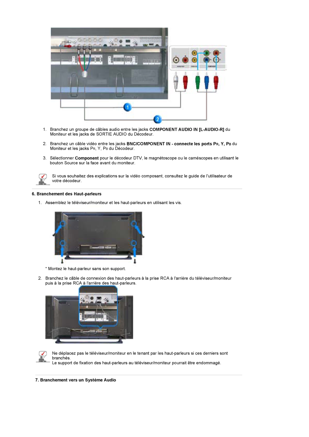 Samsung BE40PSNS/EDC, BE40TSNS/EDC manual Branchement des Haut-parleurs, Branchement vers un Système Audio 