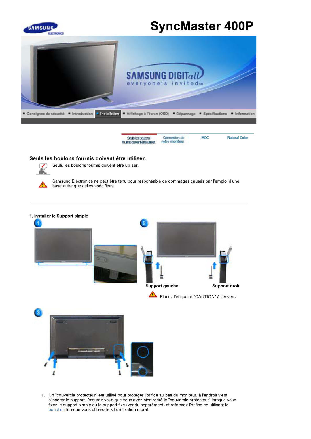 Samsung BE40TSNS/EDC, BE40PSNS/EDC manual SyncMaster 400P 