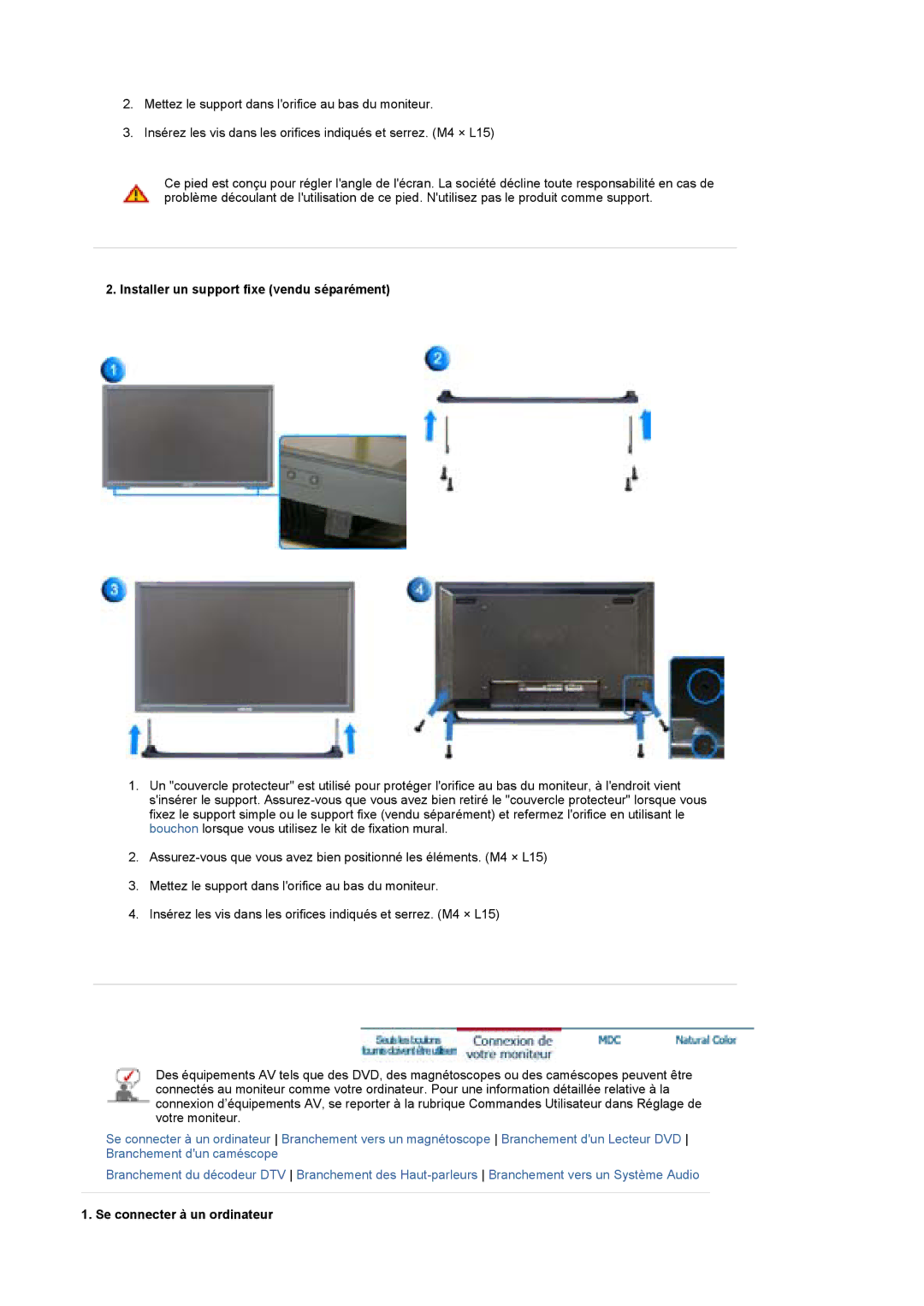 Samsung BE40PSNS/EDC, BE40TSNS/EDC manual Installer un support fixe vendu séparément 