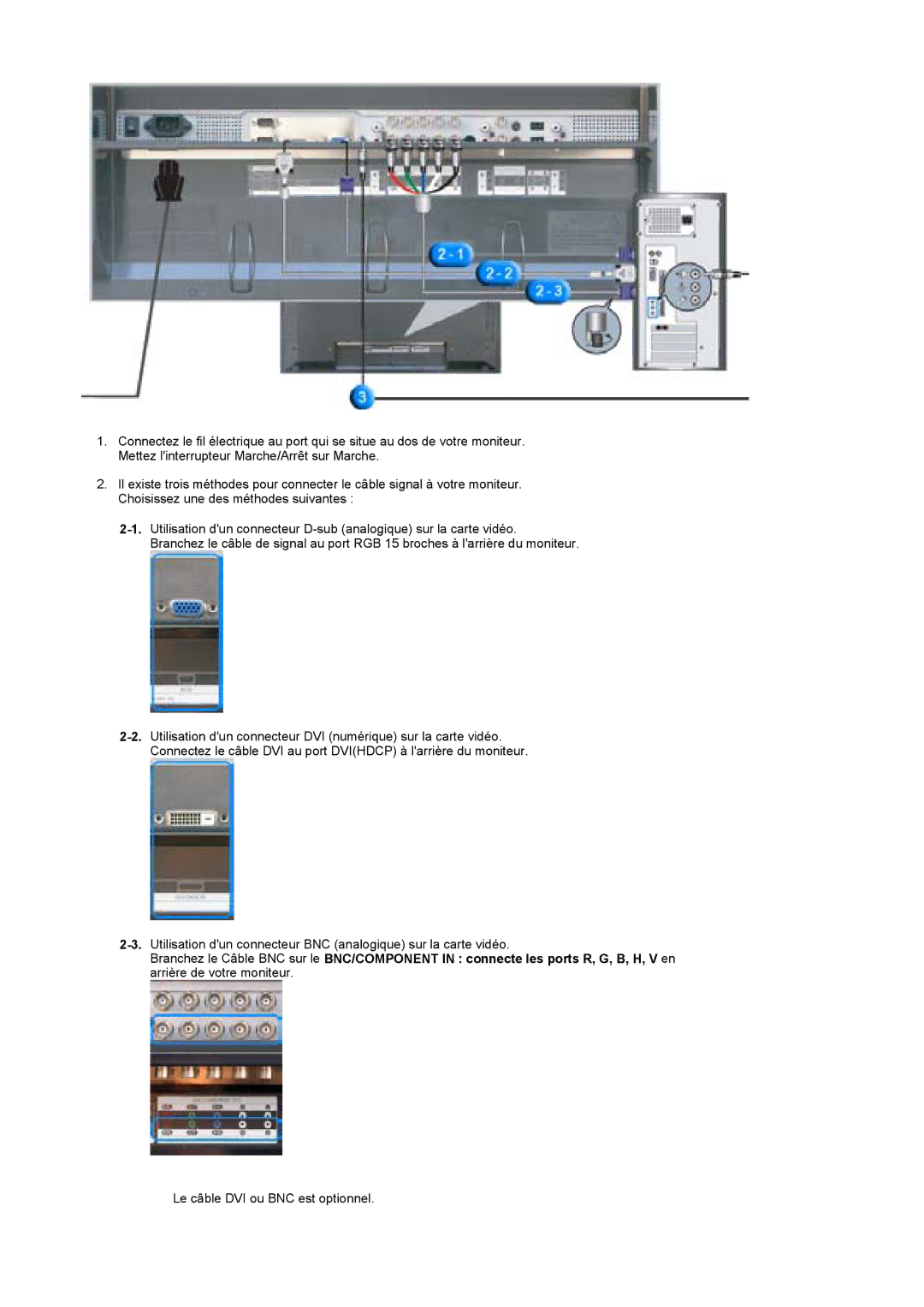 Samsung BE40TSNS/EDC, BE40PSNS/EDC manual Le câble DVI ou BNC est optionnel 