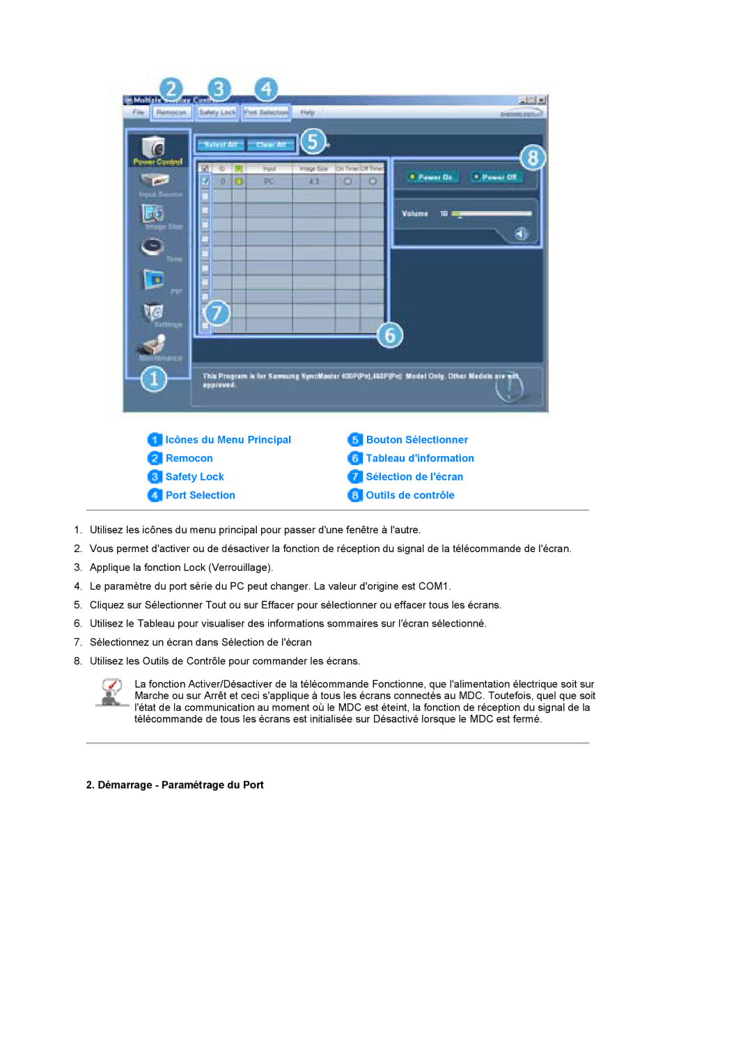 Samsung BE40TSNS/EDC, BE40PSNS/EDC manual Démarrage Paramétrage du Port 