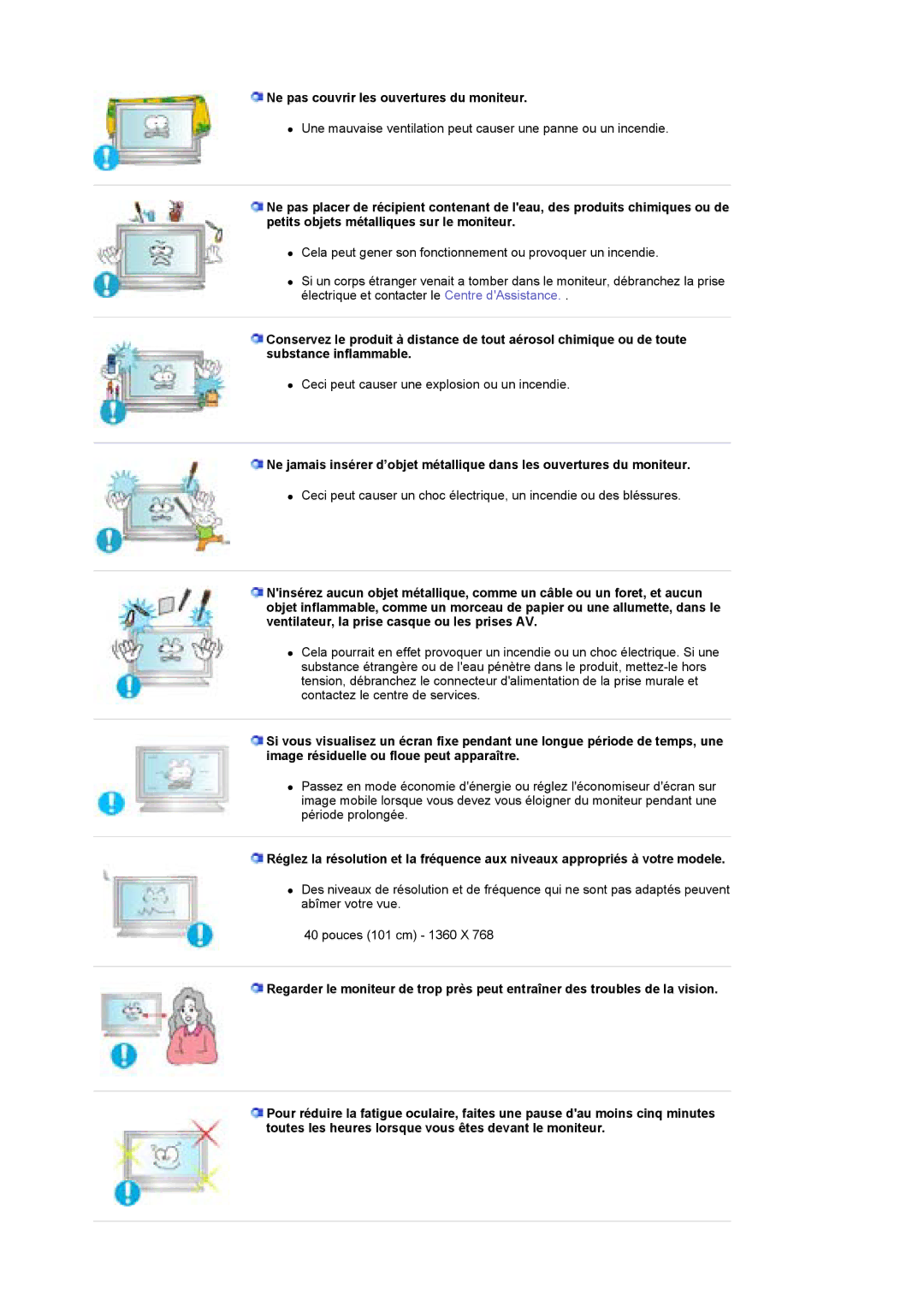 Samsung BE40TSNS/EDC, BE40PSNS/EDC manual Ne pas couvrir les ouvertures du moniteur 