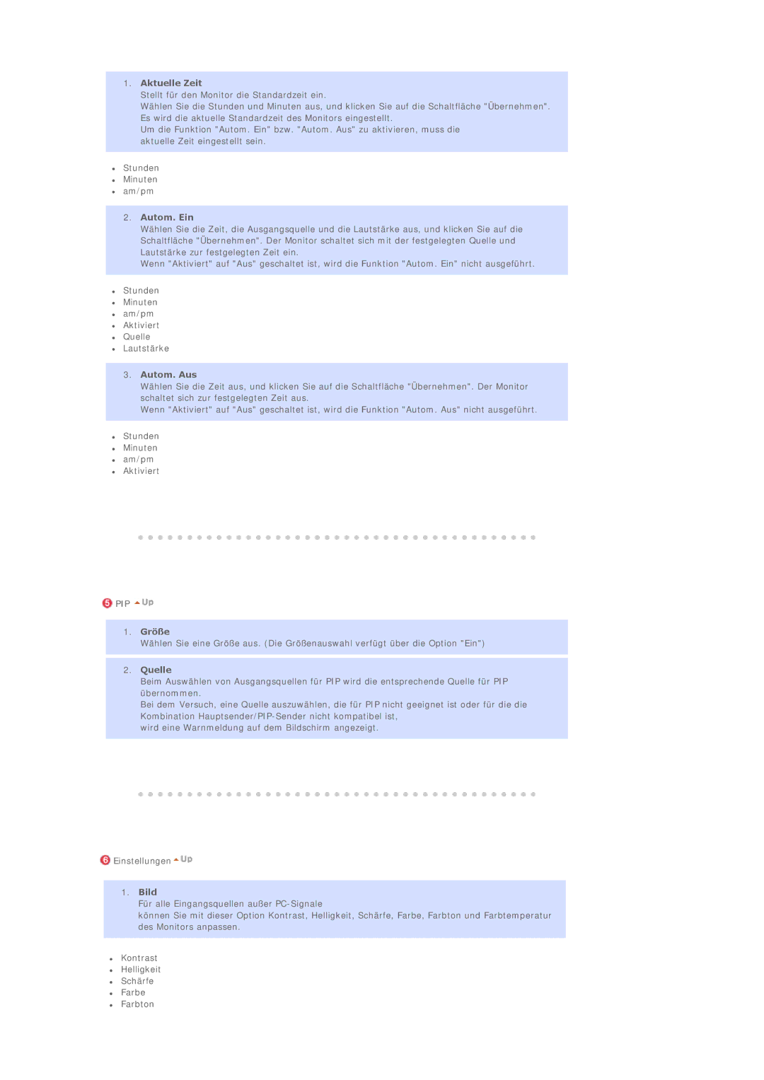 Samsung BE40PSNS/EDC, BE40TSNS/EDC manual Aktuelle Zeit, Autom. Ein, Autom. Aus, Größe, Quelle, Bild 