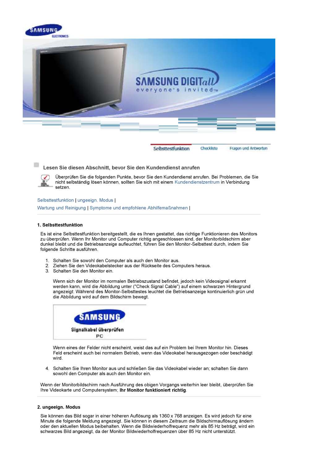 Samsung BE40TSNS/EDC, BE40PSNS/EDC manual Selbsttestfunktion, Ungeeign. Modus 