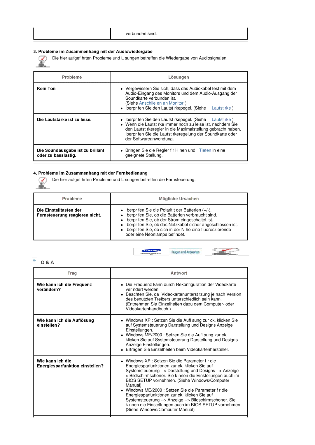 Samsung BE40PSNS/EDC, BE40TSNS/EDC Probleme im Zusammenhang mit der Audiowiedergabe, Kein Ton, Die Lautstärke ist zu leise 