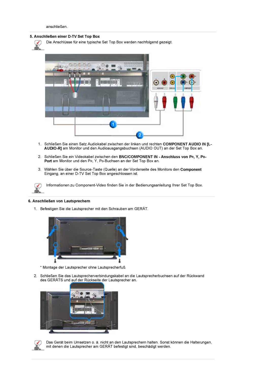 Samsung BE40PSNS/EDC, BE40TSNS/EDC manual Anschließen einer D-TV Set Top Box, Anschließen von Lautsprechern 