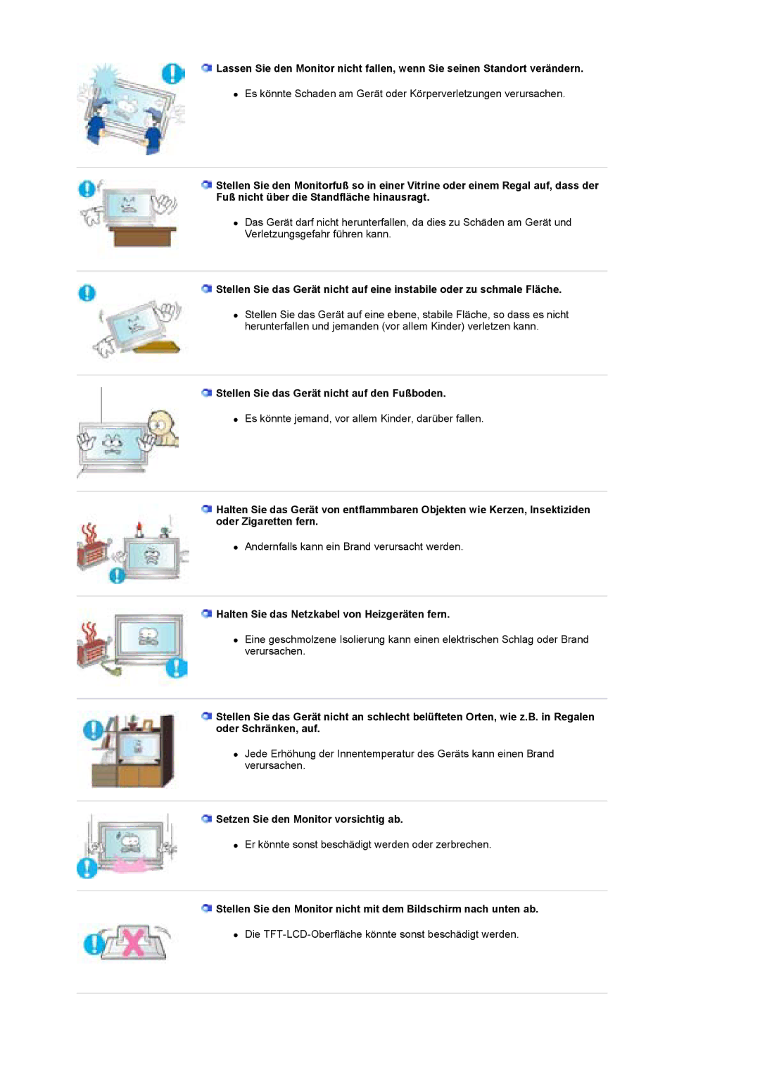 Samsung BE40PSNS/EDC manual Stellen Sie das Gerät nicht auf den Fußboden, Halten Sie das Netzkabel von Heizgeräten fern 