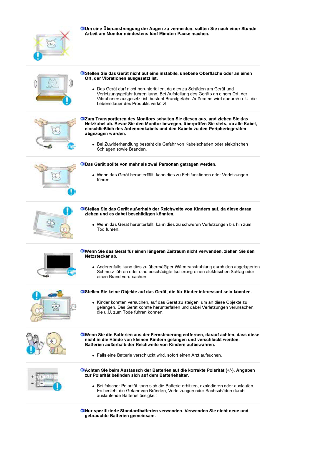 Samsung BE40PSNS/EDC, BE40TSNS/EDC manual Das Gerät sollte von mehr als zwei Personen getragen werden 