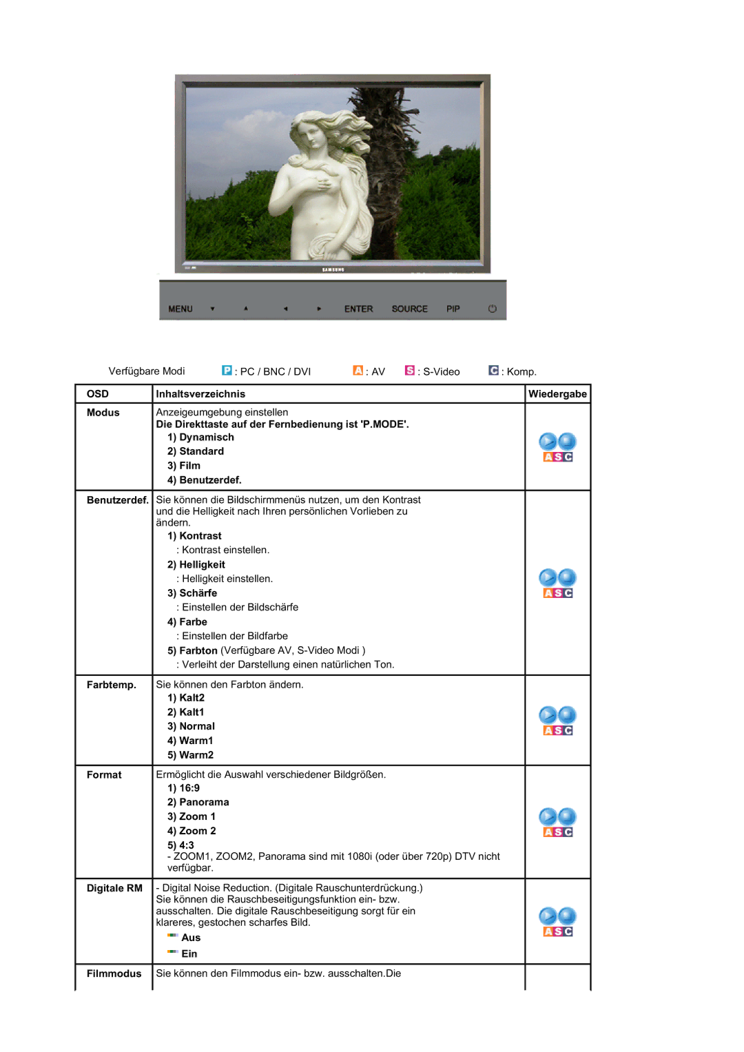 Samsung BE40PSNS/EDC, BE40TSNS/EDC manual Modus, Dynamisch Standard Film Benutzerdef 