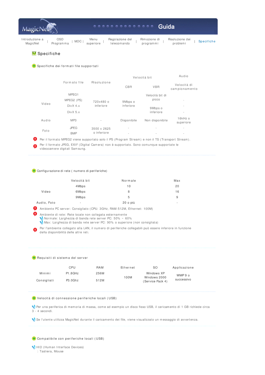 Samsung BE40TSNS/EDC, BE40PSNS/EDC manual Velocità bit Audio, Risoluzione Velocità di, Campionamento, Video 