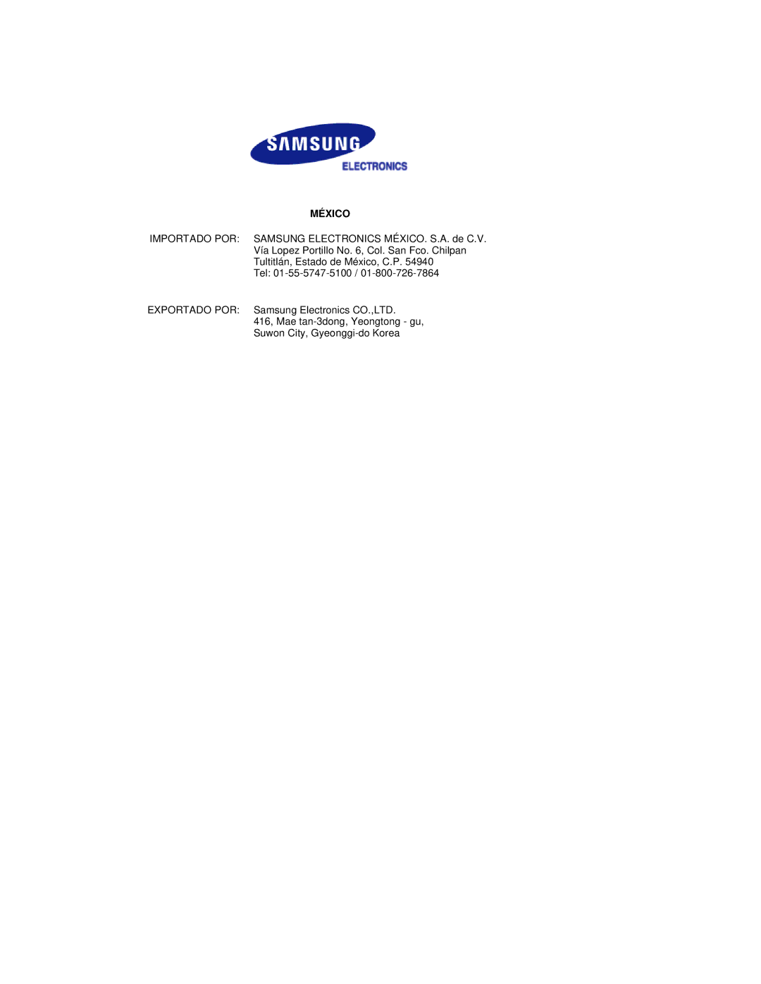 Samsung BE40TSNS/EDC, BE40PSNS/EDC manual México 