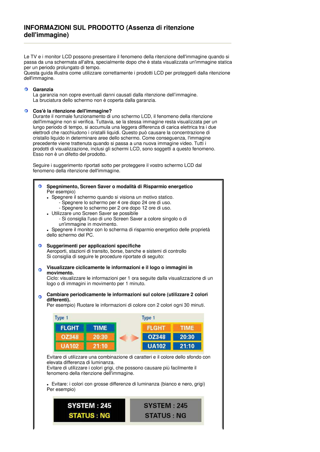 Samsung BE40PSNS/EDC, BE40TSNS/EDC manual Informazioni SUL Prodotto Assenza di ritenzione dellimmagine 