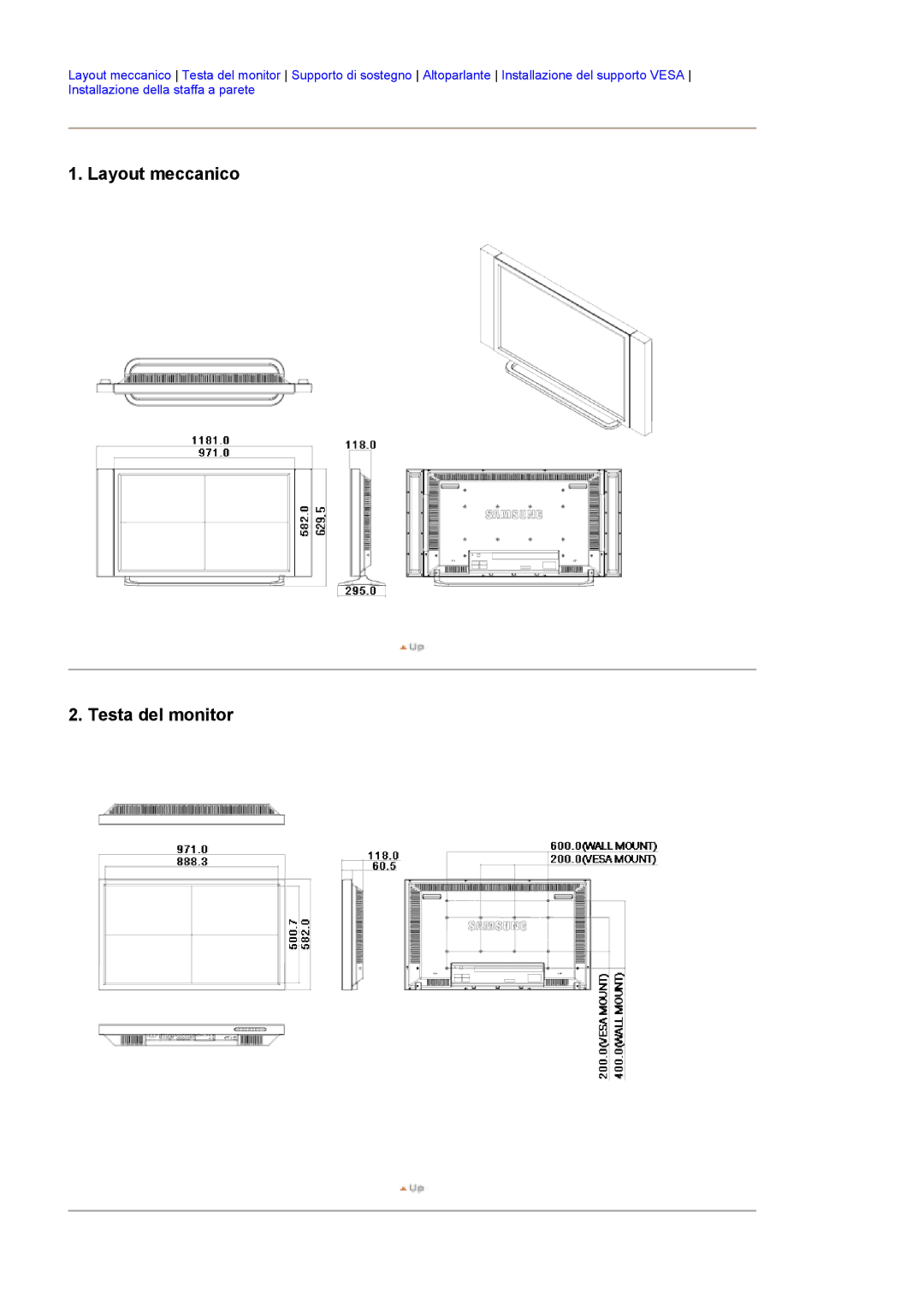 Samsung BE40TSNS/EDC, BE40PSNS/EDC manual Layout meccanico Testa del monitor 