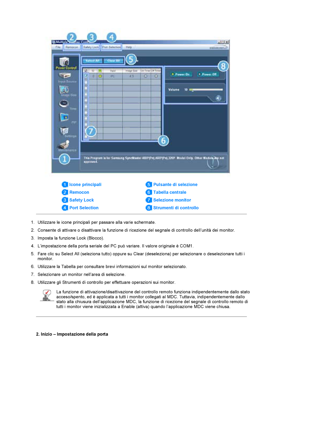 Samsung BE40PSNS/EDC, BE40TSNS/EDC manual Inizio Impostazione della porta 