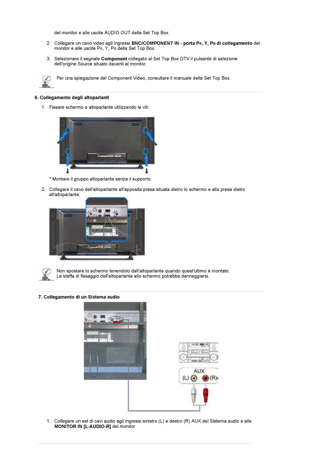 Samsung BE40TSNS/EDC, BE40PSNS/EDC manual Del monitor e alle uscite Audio OUT della Set Top Box 