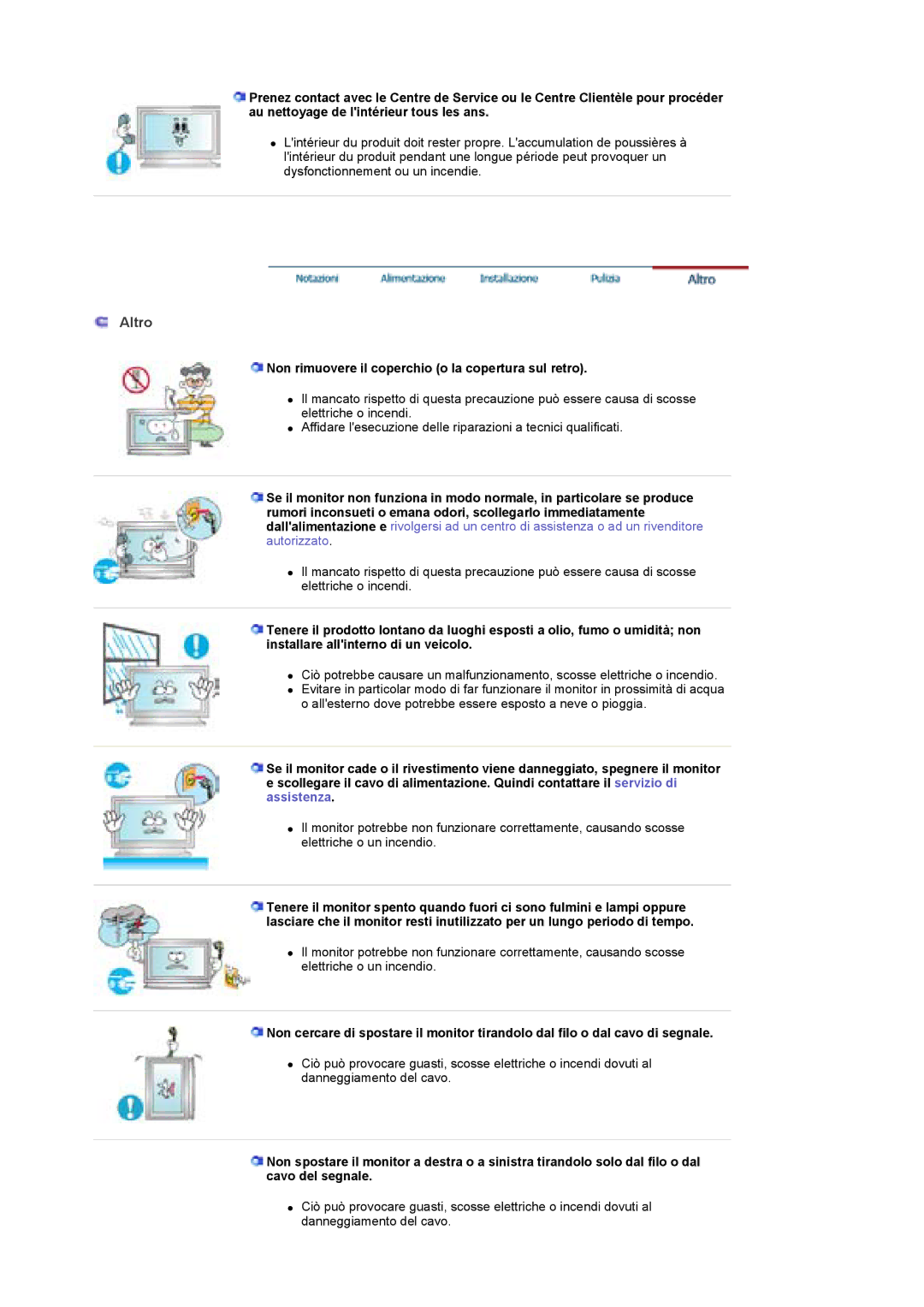 Samsung BE40PSNS/EDC, BE40TSNS/EDC manual Altro, Non rimuovere il coperchio o la copertura sul retro 