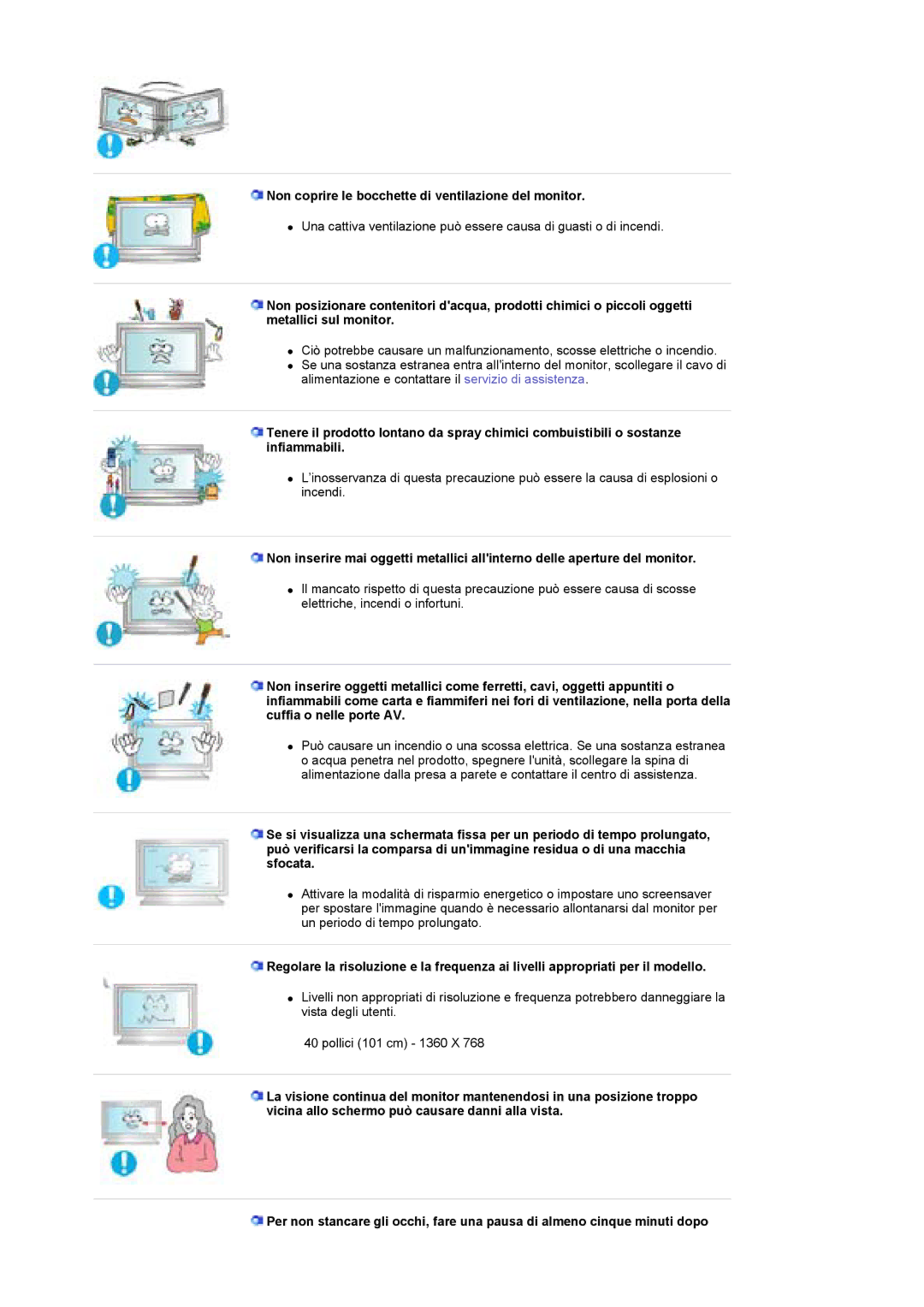 Samsung BE40TSNS/EDC, BE40PSNS/EDC manual Non coprire le bocchette di ventilazione del monitor 