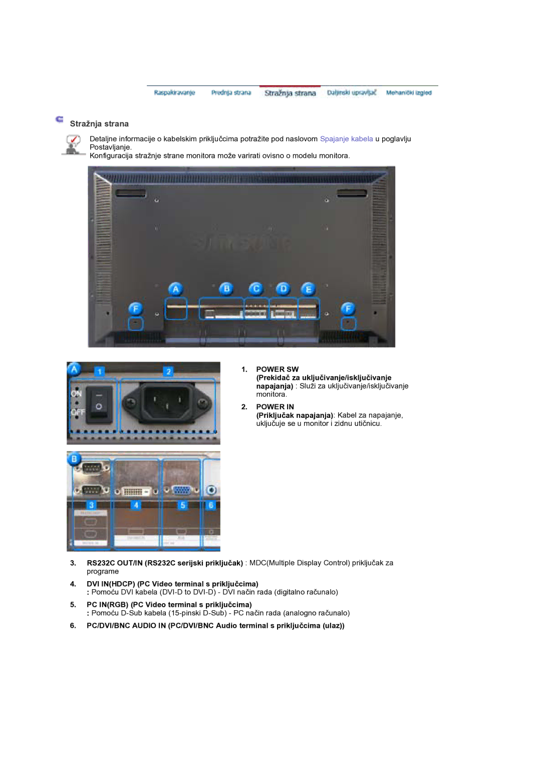 Samsung BE40TSNS/EDC, BE40PSNS/EDC DVI Inhdcp PC Video terminal s prikljuþcima, PC Inrgb PC Video terminal s prikljuþcima 