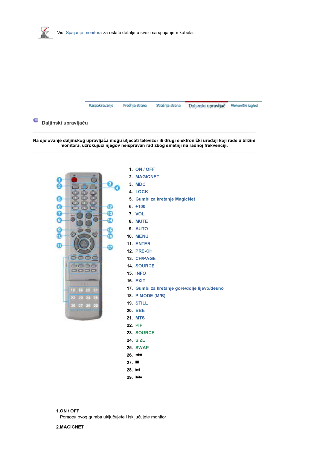 Samsung BE40PSNS/EDC, BE40TSNS/EDC manual Daljinski upravljaþu 