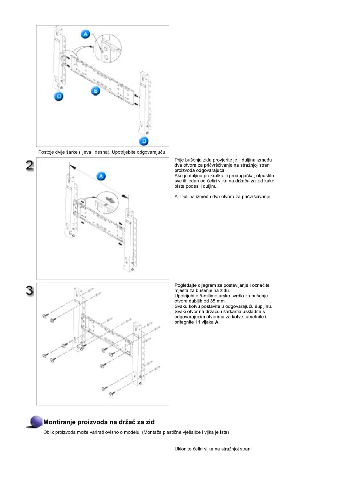 Samsung BE40PSNS/EDC, BE40TSNS/EDC manual Montiranje proizvoda na držaþ za zid 