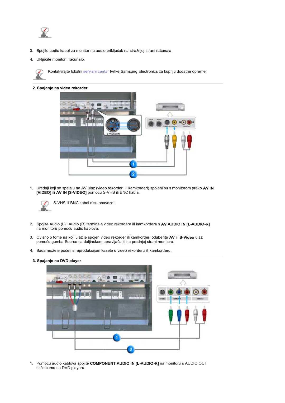 Samsung BE40PSNS/EDC, BE40TSNS/EDC manual Spajanje na video rekorder, Spajanje na DVD player 