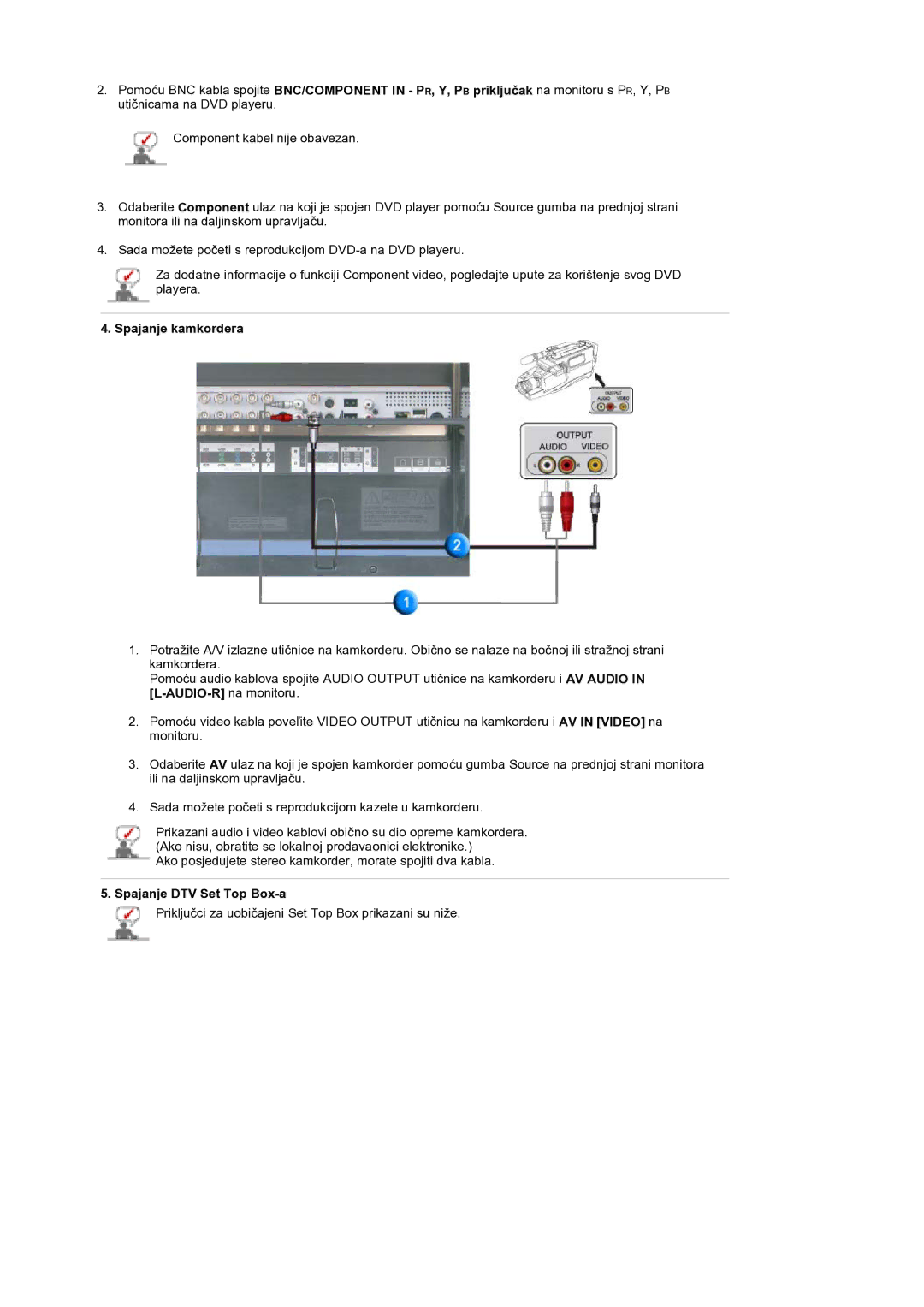 Samsung BE40TSNS/EDC, BE40PSNS/EDC manual Spajanje kamkordera, Spajanje DTV Set Top Box-a 