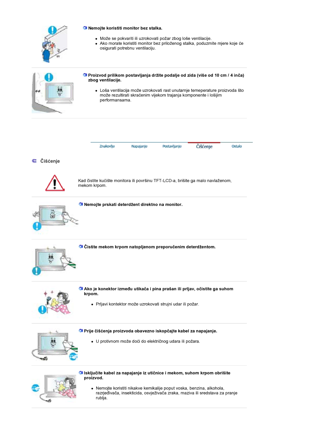 Samsung BE40TSNS/EDC, BE40PSNS/EDC manual Ýišüenje, Nemojte koristiti monitor bez stalka 