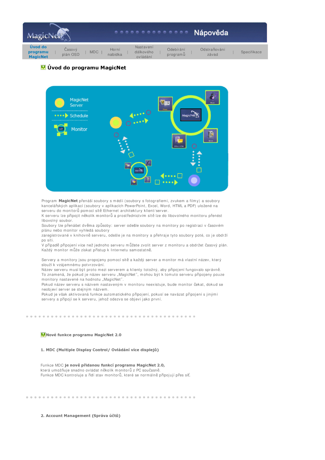 Samsung BE40PSNS/EDC manual Úvod do programu MagicNet, Account Management Správa úþtĤ 