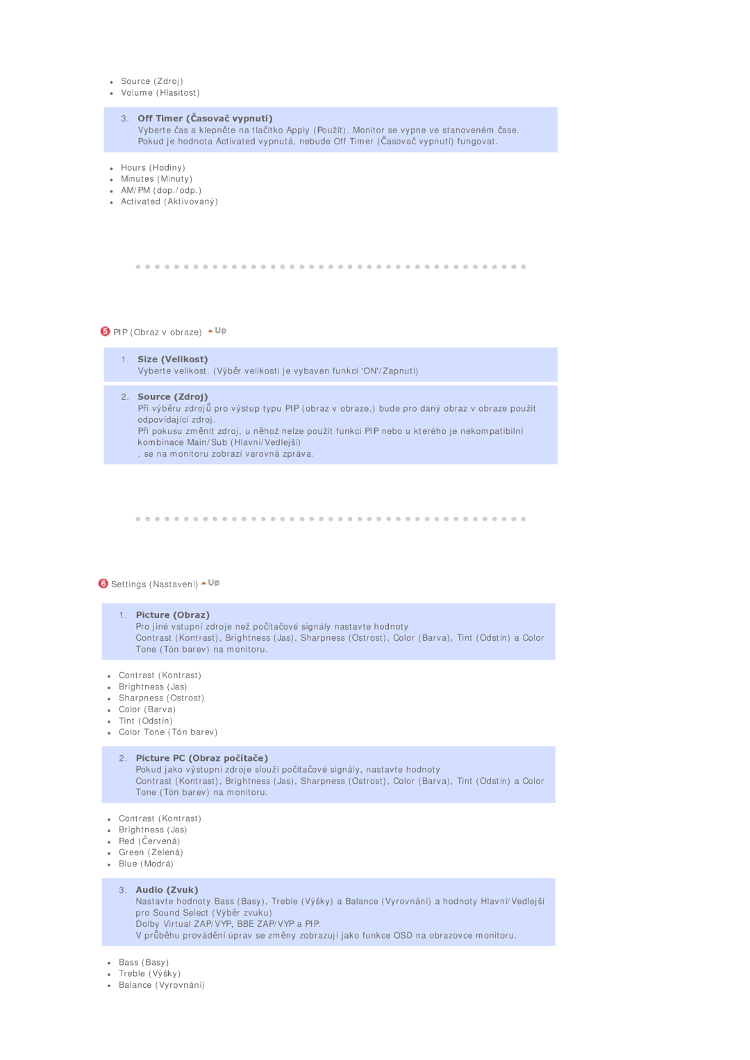 Samsung BE40PSNS/EDC Off Timer ýasovaþ vypnutí, Size Velikost, Source Zdroj, Picture Obraz, Picture PC Obraz poþítaþe 