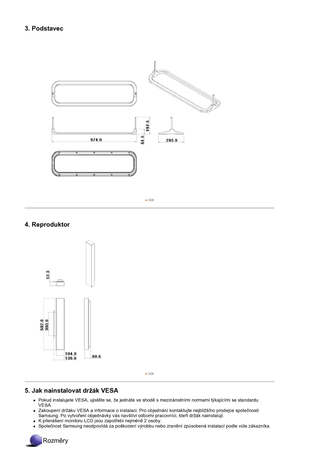 Samsung BE40PSNS/EDC manual Podstavec Reproduktor Jak nainstalovat držák Vesa 