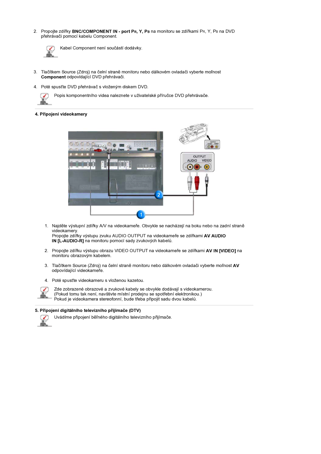 Samsung BE40PSNS/EDC manual PĜipojení videokamery, PĜipojení digitálního televizního pĜijímaþe DTV 