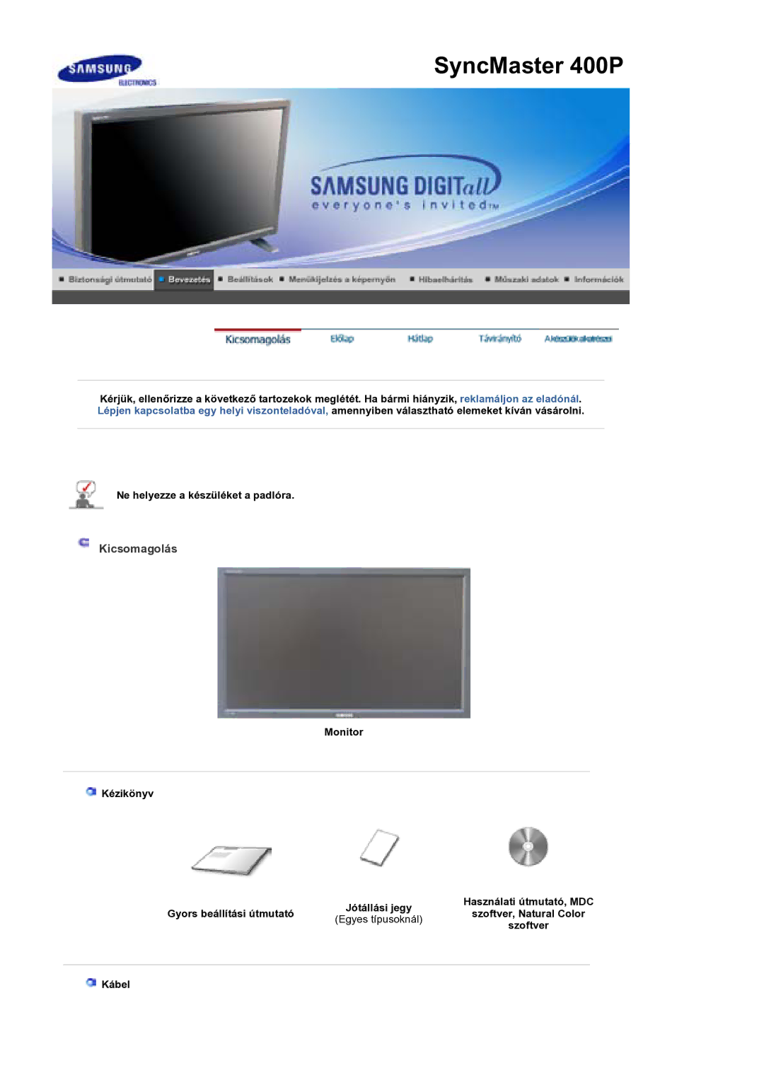 Samsung BE40PSNS/EDC manual SyncMaster 400P 