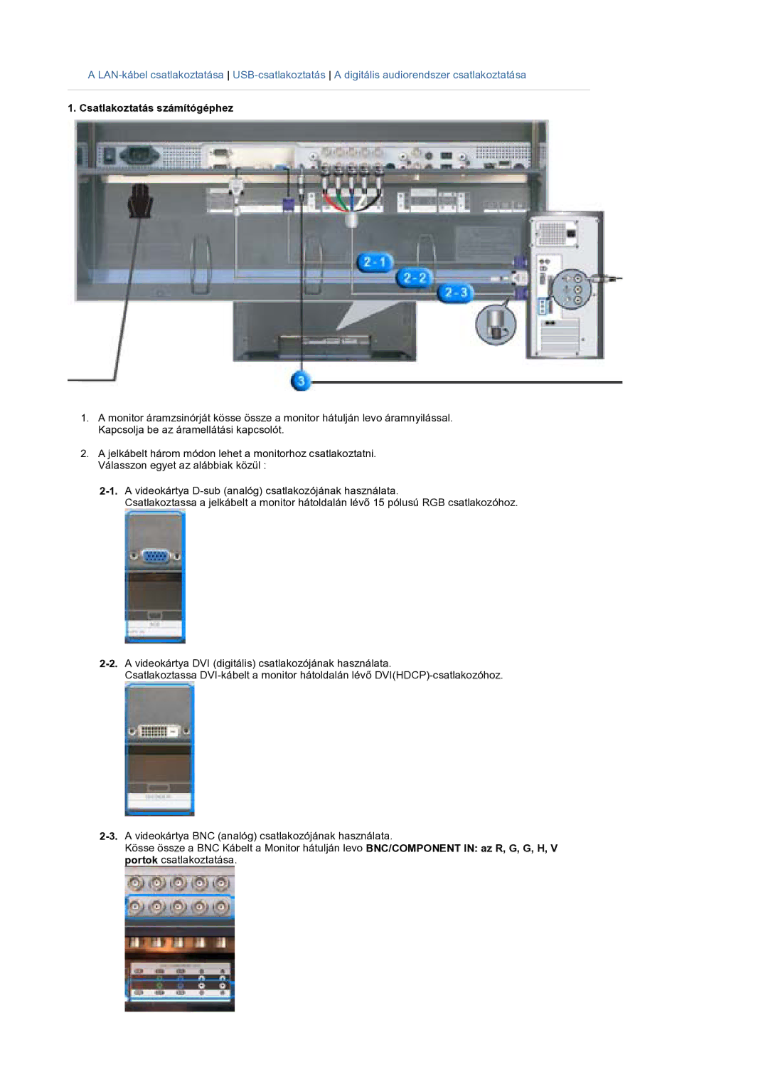 Samsung BE40PSNS/EDC manual Csatlakoztatás számítógéphez 