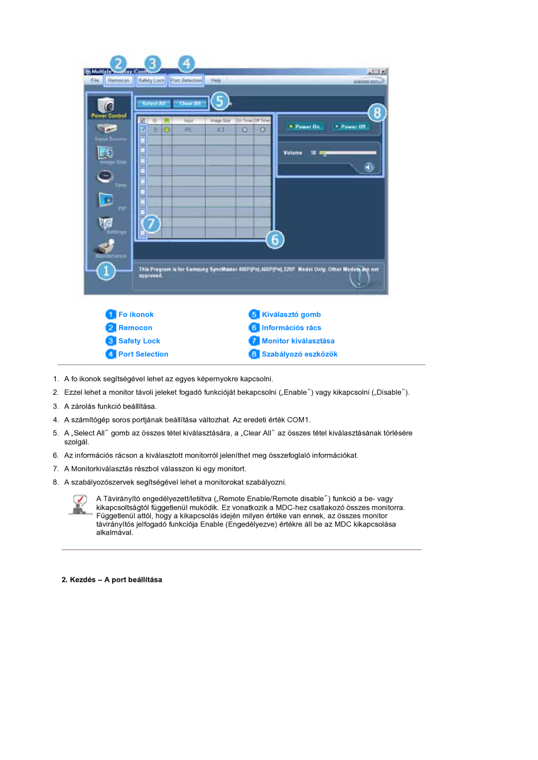 Samsung BE40PSNS/EDC manual Kezdés a port beállítása 