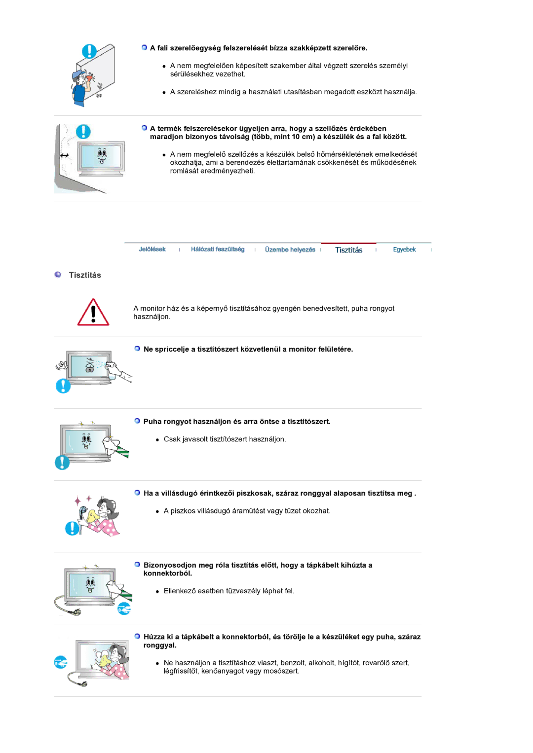 Samsung BE40PSNS/EDC manual Tisztitás 