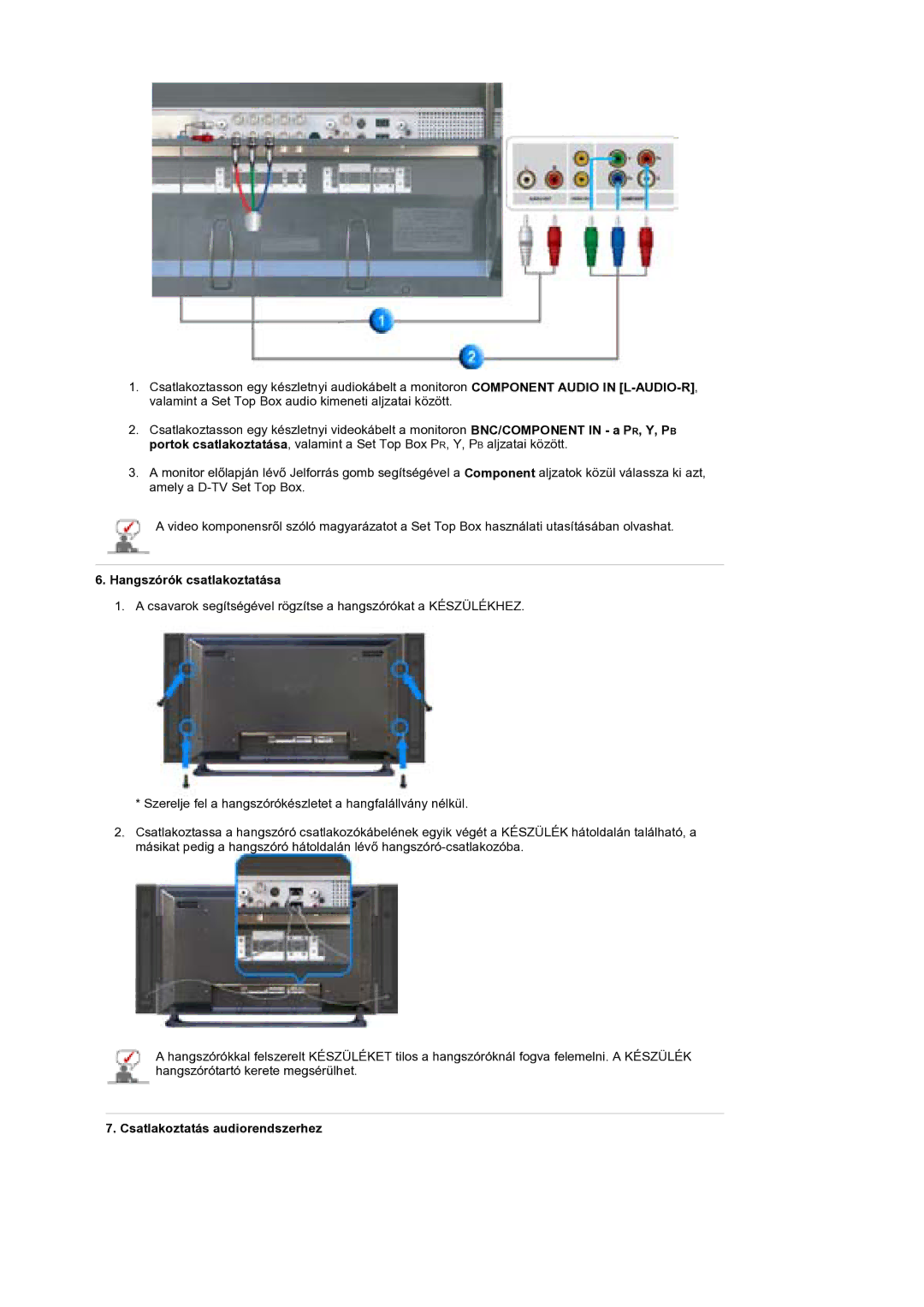 Samsung BE40PSNS/EDC manual Hangszórók csatlakoztatása 