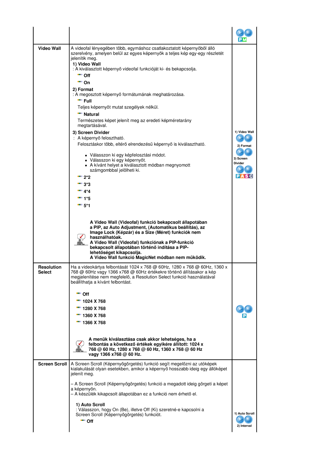 Samsung BE40PSNS/EDC manual Video Wall, Off Format, Full, Natural, Screen Divider, 5*1, Auto Scroll 