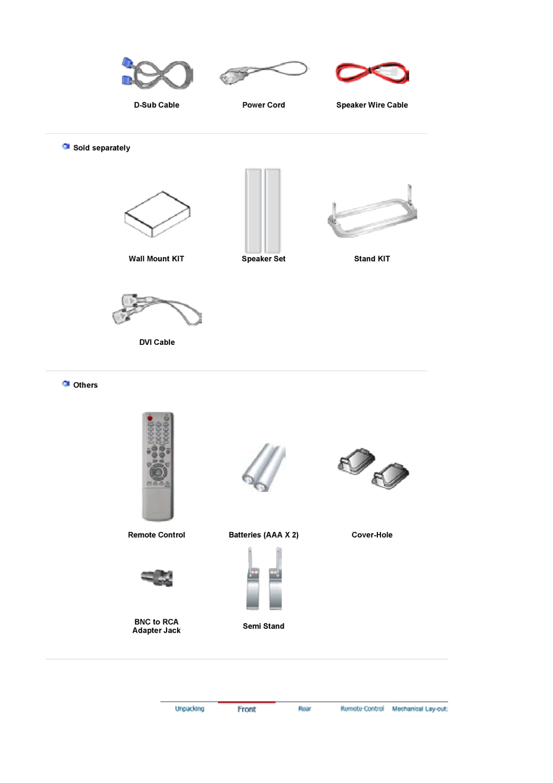 Samsung LS46BEPNS/ILC, BE46PSNB/EDC, LS46BETNSF/XSJ, LS46BEPNB/XSJ, LS46BETNS/XSJ, LS46BETNB/XSJ manual Sub Cable Power Cord 