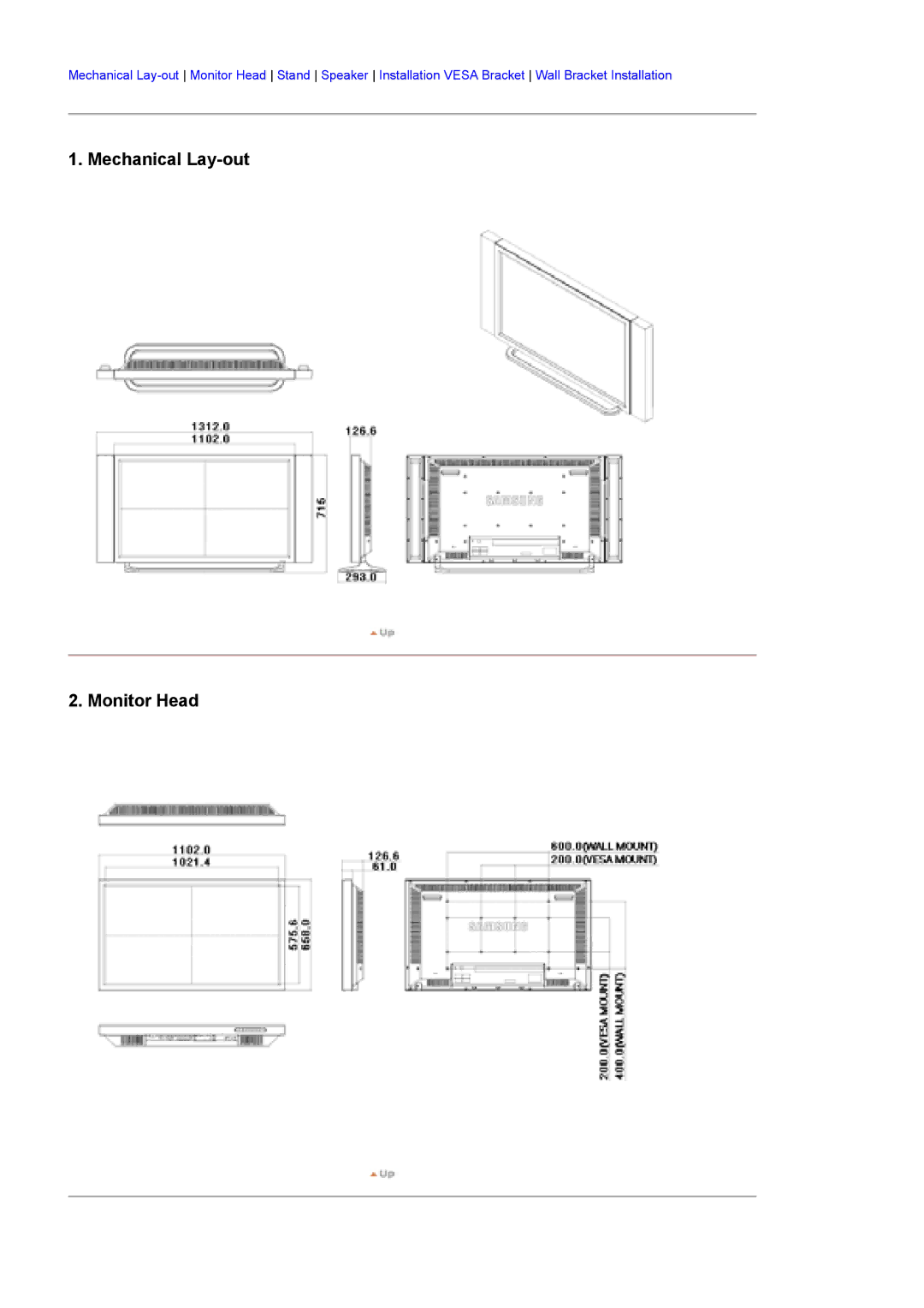 Samsung LS46BEPNS/XSJ, BE46PSNB/EDC, LS46BETNSF/XSJ, LS46BEPNB/XSJ, LS46BETNS/XSJ manual Mechanical Lay-out Monitor Head 